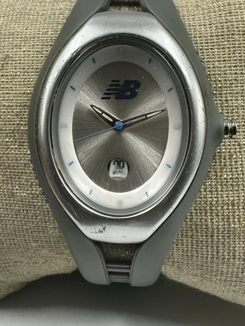 New Balance Watch Womens Silver Tone Oval Dial Date Window New Battery